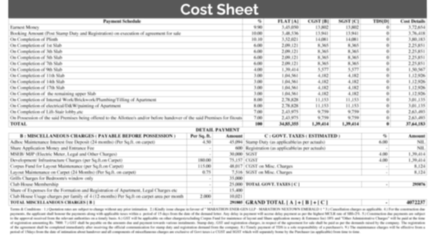Cost Sheet